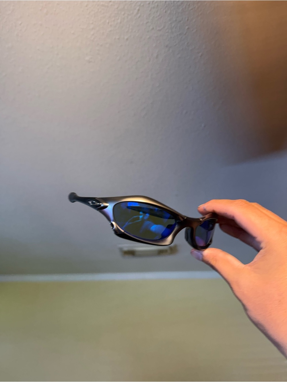 Oakley Matte Black Frame Blue Mirrored Lens Sunglasses